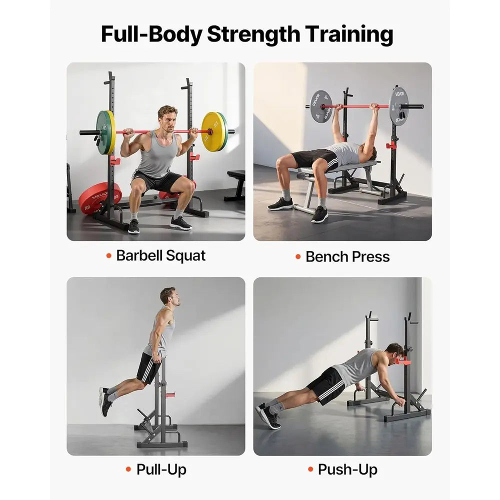 Adjustable Power Cage Squat Rack – 550 lb Capacity with Bar Storage & J-Hooks