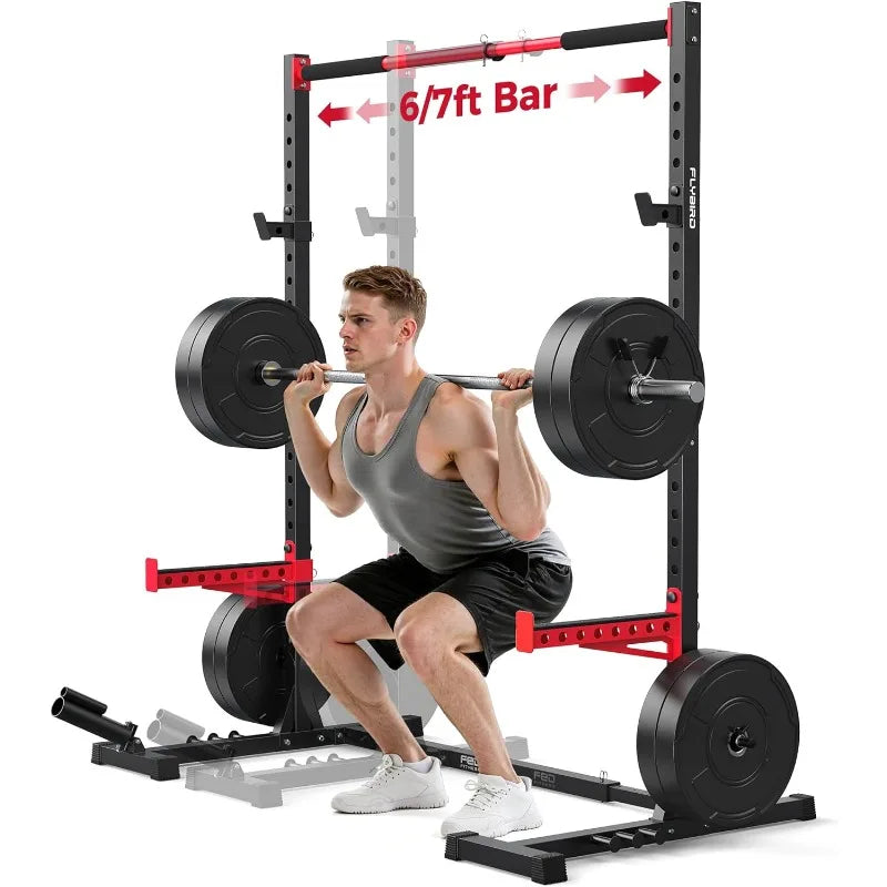 Adjustable Multi-Functional Squat Rack Stand with Pull-Up Bar – Fits 6FT & 7FT Barbells