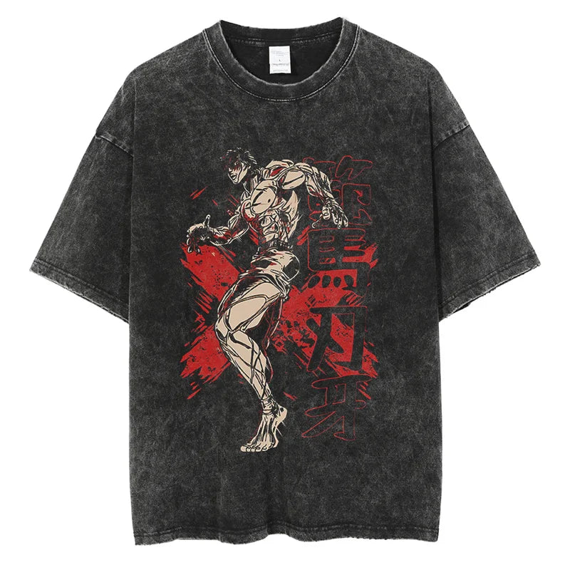 Anime Print Oversized Gym T-Shirt – Unisex Cotton Workout Tee