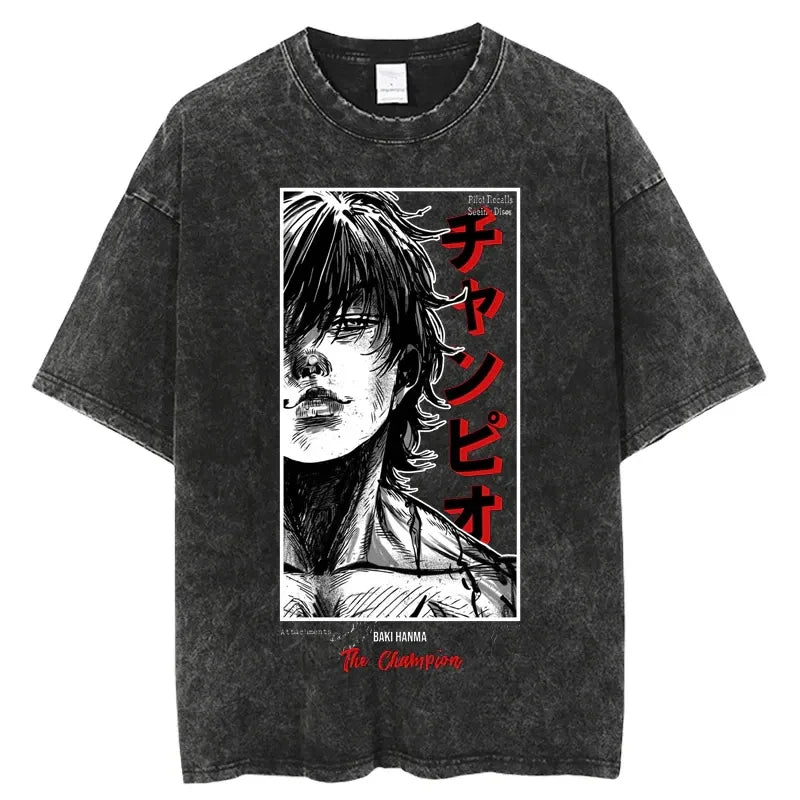Anime Print Oversized Gym T-Shirt – Unisex Cotton Workout Tee