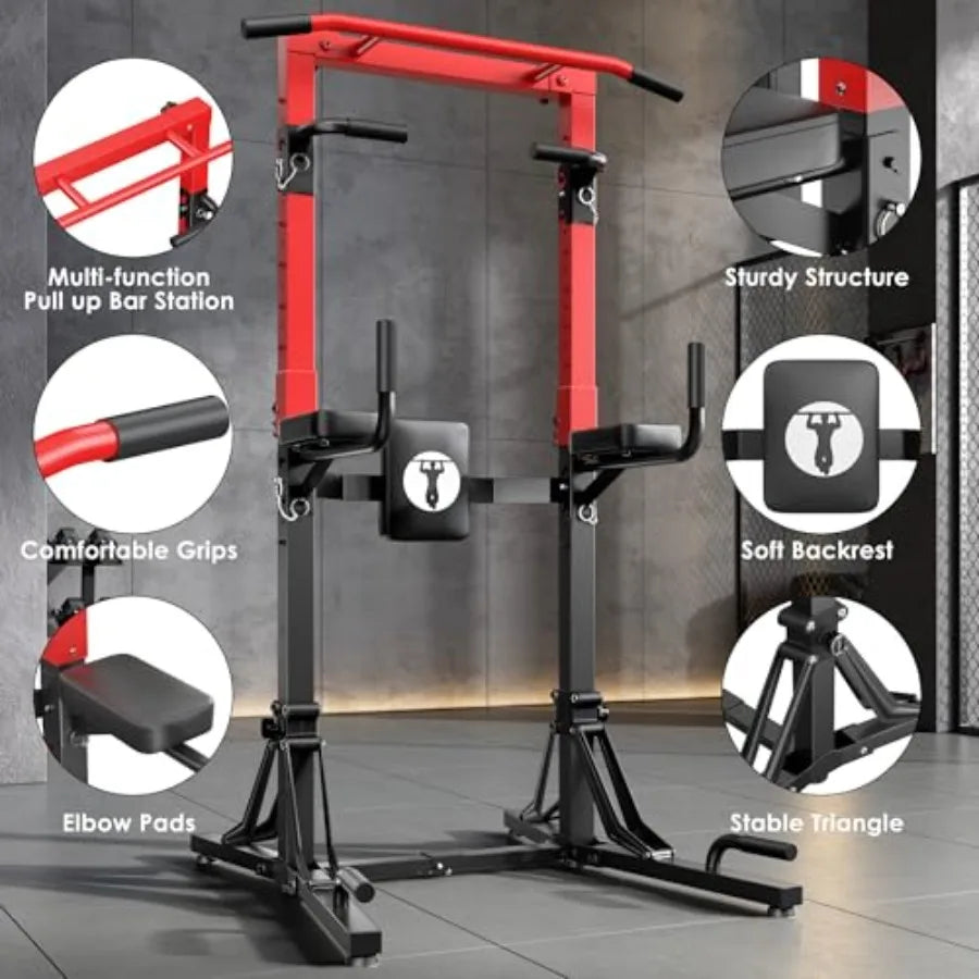 Foldable Power Tower Pull-Up & Dip Station – Multi-Function Adjustable Height Home Gym