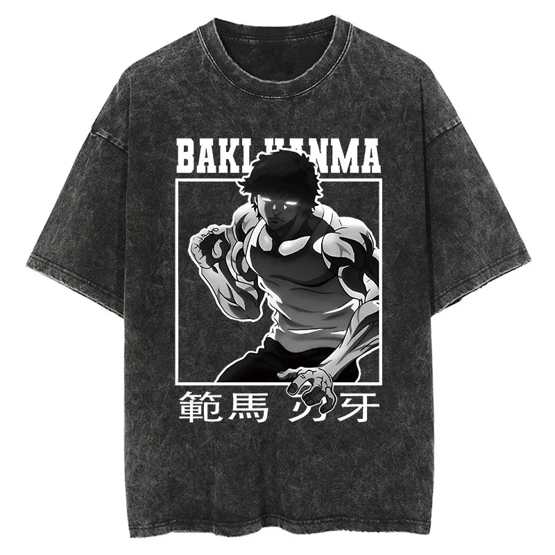 Anime Print Oversized Gym T-Shirt – Unisex Cotton Workout Tee