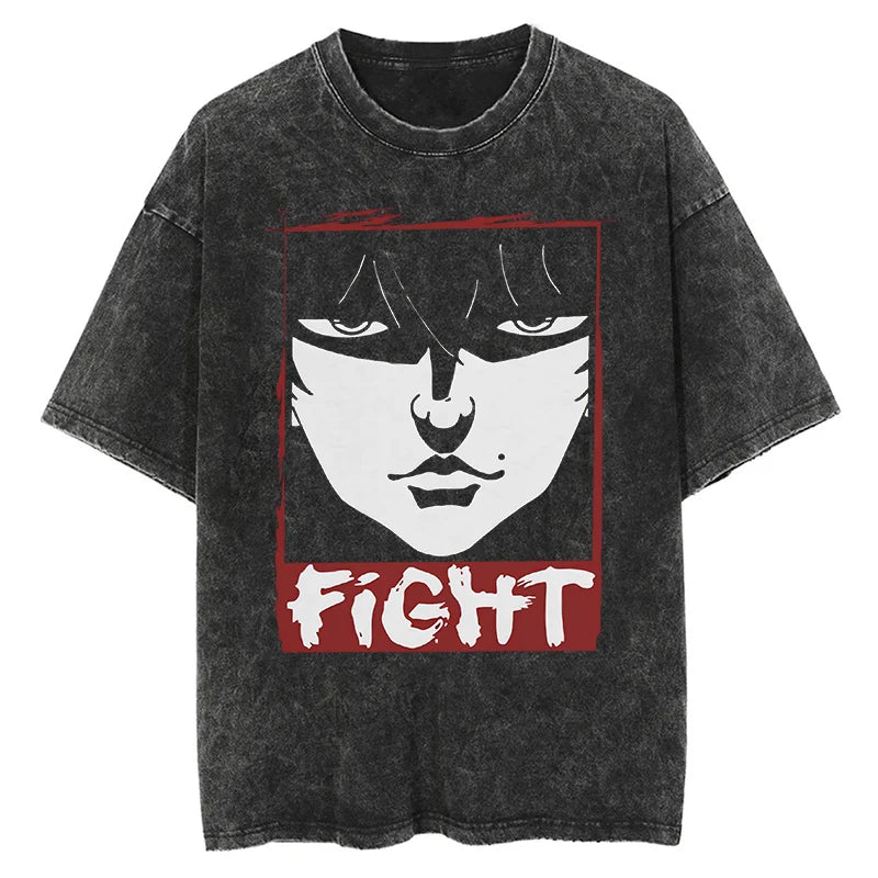 Anime Print Oversized Gym T-Shirt – Unisex Cotton Workout Tee