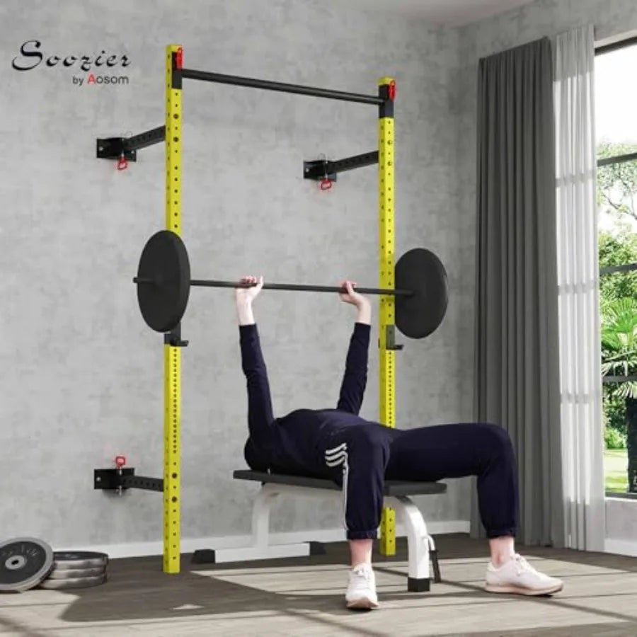 Wall Mounted Folding Squat Rack – 1,000 lb Steel Frame with Adjustable Pull-Up Bar