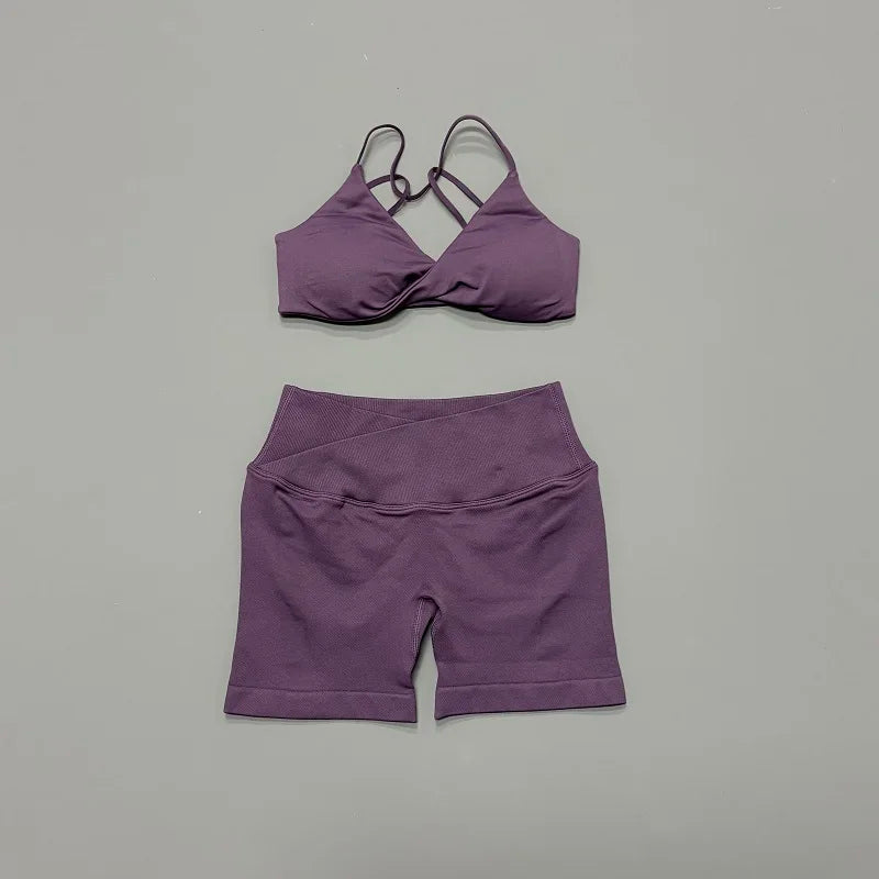 Halter Bra & Cross Waist Shorts Set – Butt Lifting Gym Set