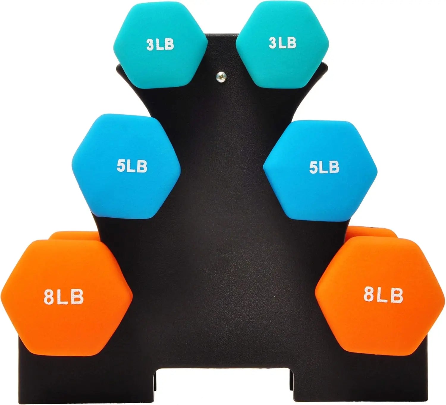Neoprene Dumbbell Set with Rack – 3, 5 & 8 lb Pairs | Home Gym
