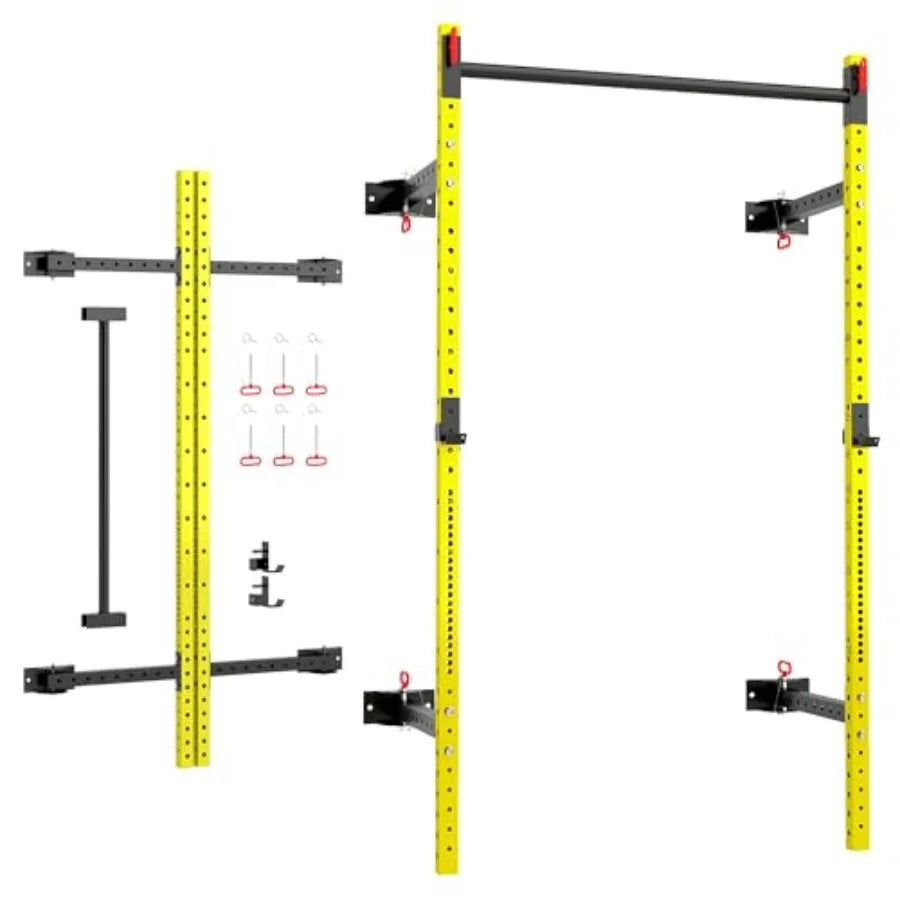 Wall Mounted Folding Squat Rack – 1,000 lb Steel Frame with Adjustable Pull-Up Bar