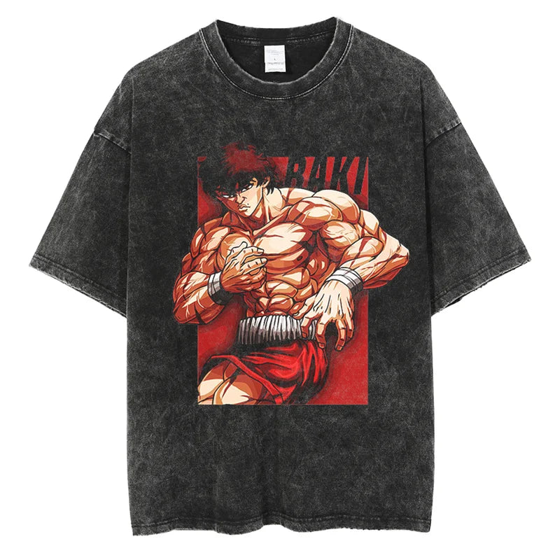 Anime Print Oversized Gym T-Shirt – Unisex Cotton Workout Tee