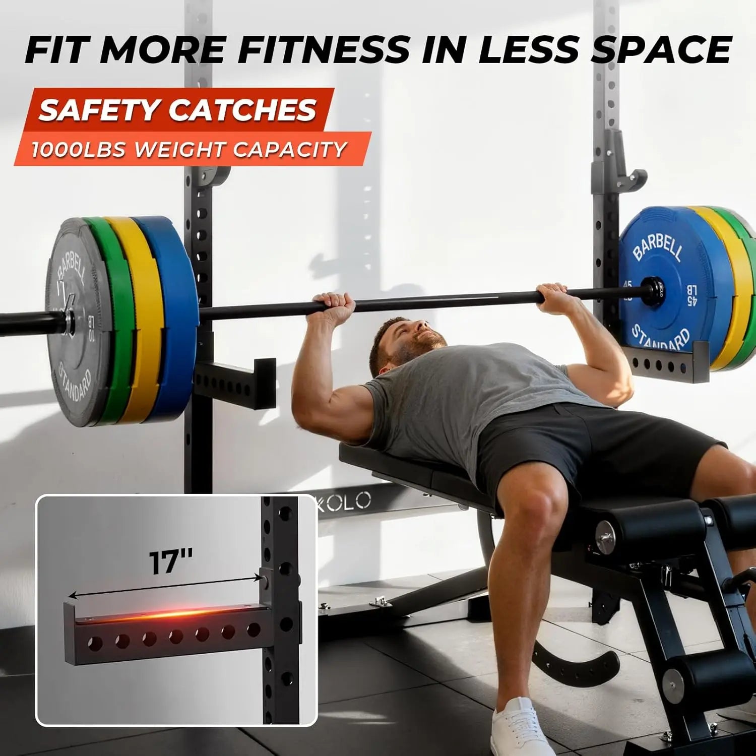 Folding Wall Mounted Squat Rack – 1,000 lb Capacity Power Rack with Pull-Up Bar & J-Hooks