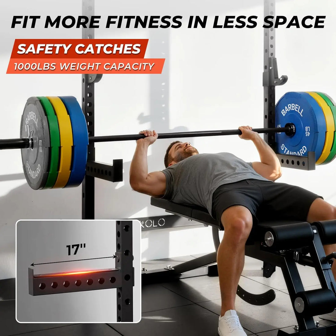 Folding Wall Mounted Squat Rack – 1,000 lb Capacity Power Rack with Pull-Up Bar & J-Hooks