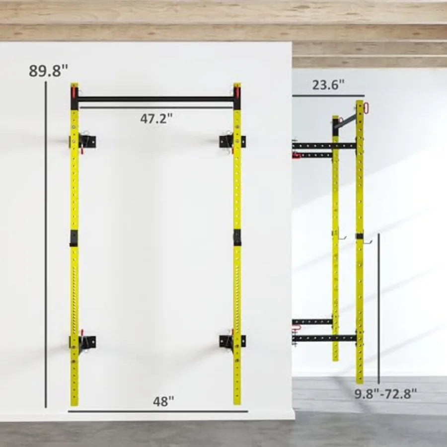 Wall Mounted Folding Squat Rack – 1,000 lb Steel Frame with Adjustable Pull-Up Bar