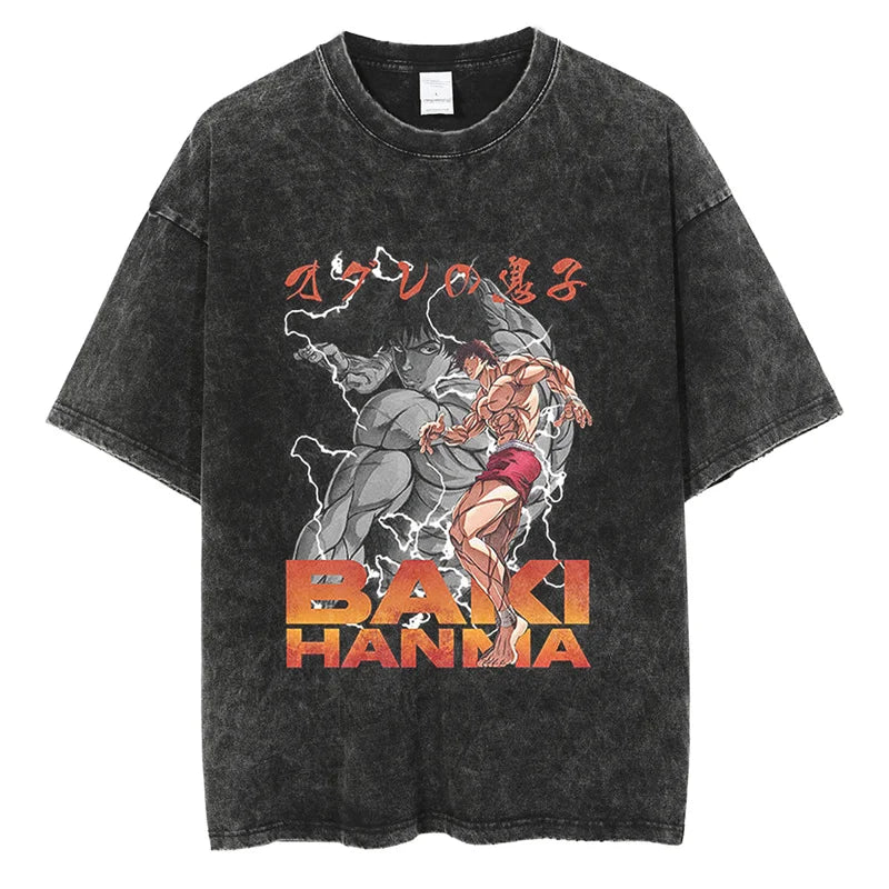 Anime Print Oversized Gym T-Shirt – Unisex Cotton Workout Tee