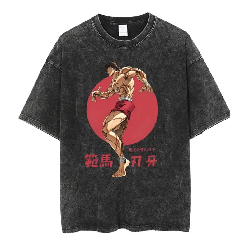 Anime Print Oversized Gym T-Shirt – Unisex Cotton Workout Tee