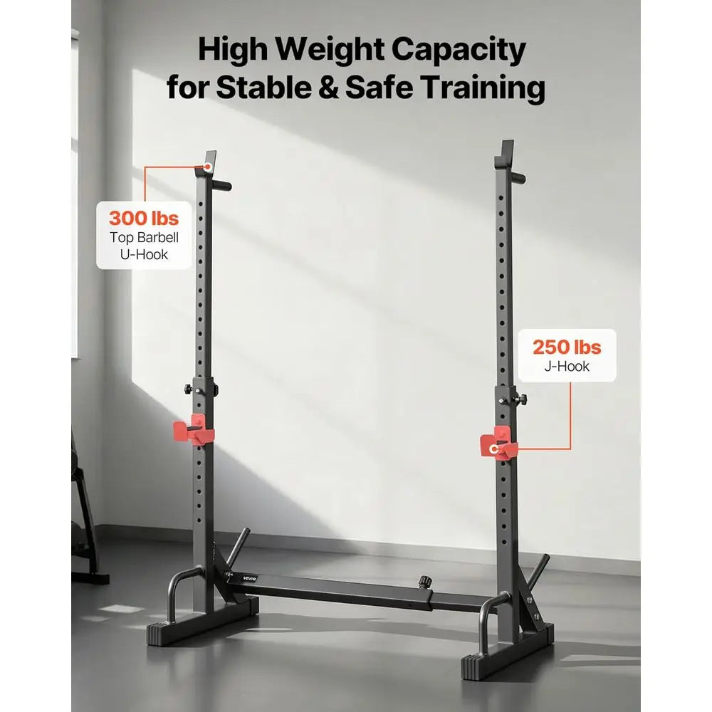 Adjustable Power Cage Squat Rack – 550 lb Capacity with Bar Storage & J-Hooks