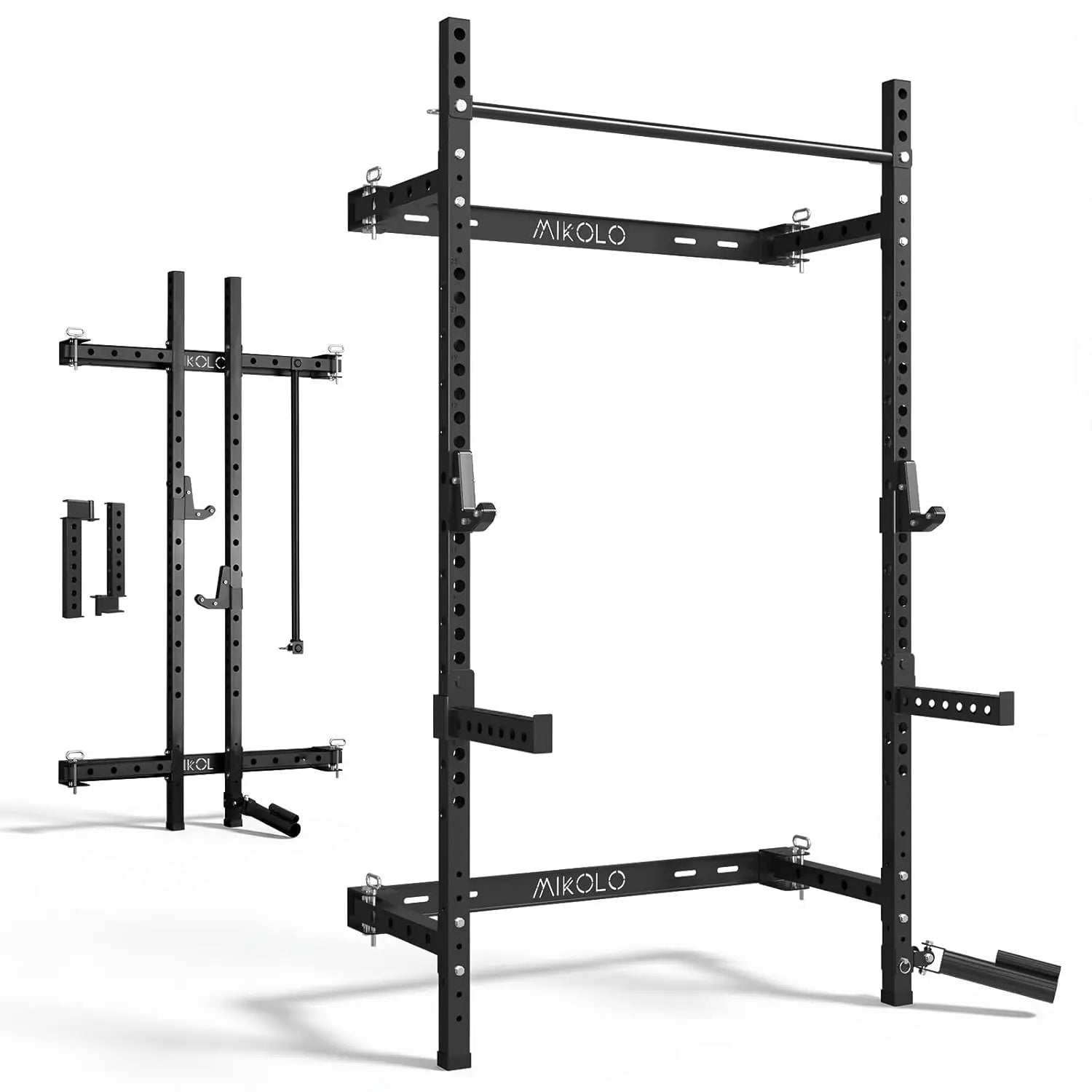 Folding Wall Mounted Squat Rack – 1,000 lb Capacity Power Rack with Pull-Up Bar & J-Hooks