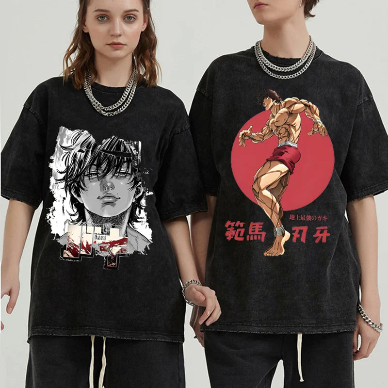 Anime Print Oversized Gym T-Shirt – Unisex Cotton Workout Tee
