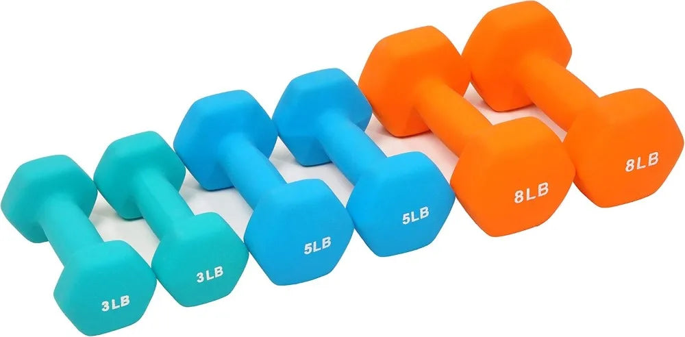 Neoprene Dumbbell Set with Rack – 3, 5 & 8 lb Pairs | Home Gym