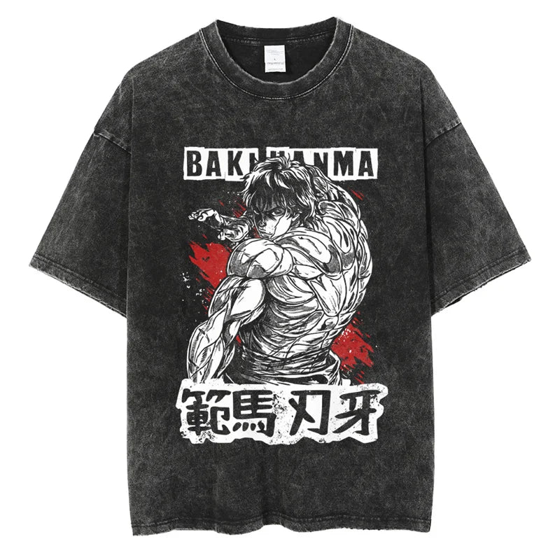 Anime Print Oversized Gym T-Shirt – Unisex Cotton Workout Tee