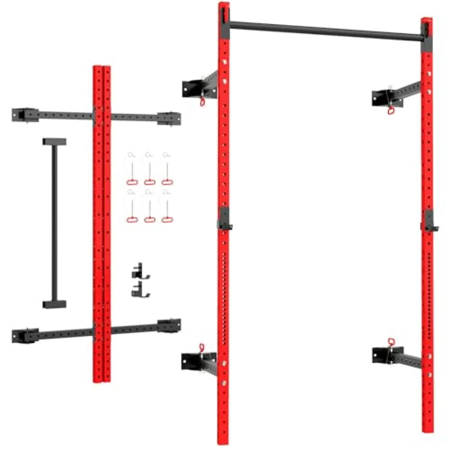 Wall Mounted Folding Squat Rack – 1,000 lb Capacity with Adjustable Pull-Up Bar & J-Hooks