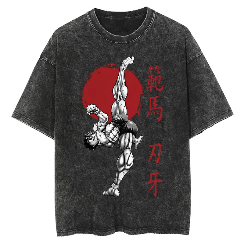 Anime Print Oversized Gym T-Shirt – Unisex Cotton Workout Tee