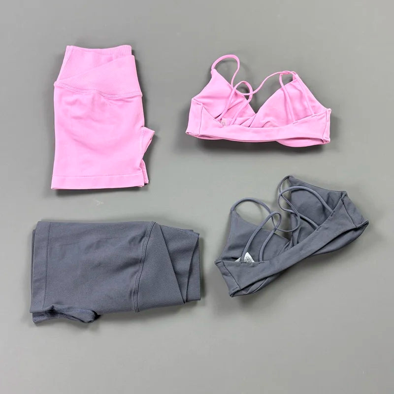 Halter Bra & Cross Waist Shorts Set – Butt Lifting Gym Set