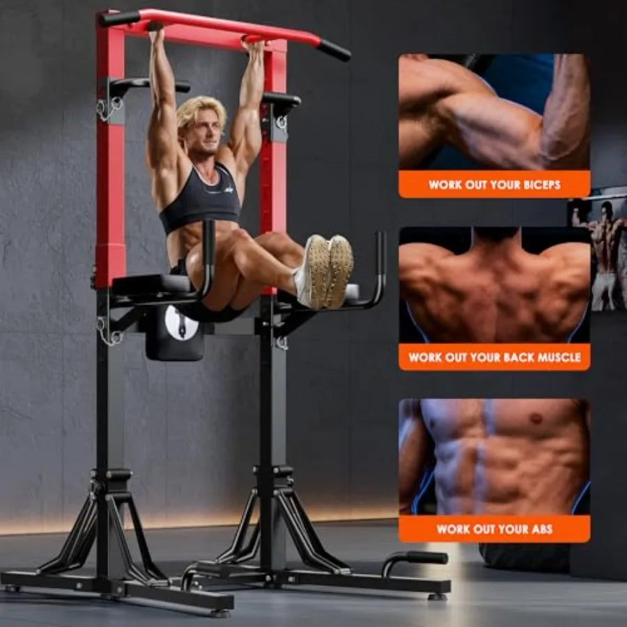 Foldable Power Tower Pull-Up & Dip Station – Multi-Function Adjustable Height Home Gym