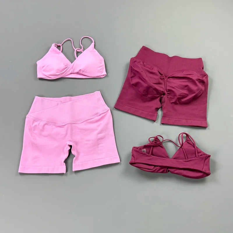 Halter Bra & Cross Waist Shorts Set – Butt Lifting Gym Set