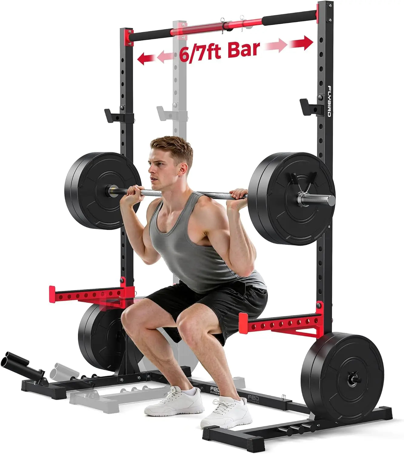 Adjustable Multi-Functional Squat Rack Stand with Pull-Up Bar – Fits 6FT & 7FT Barbells