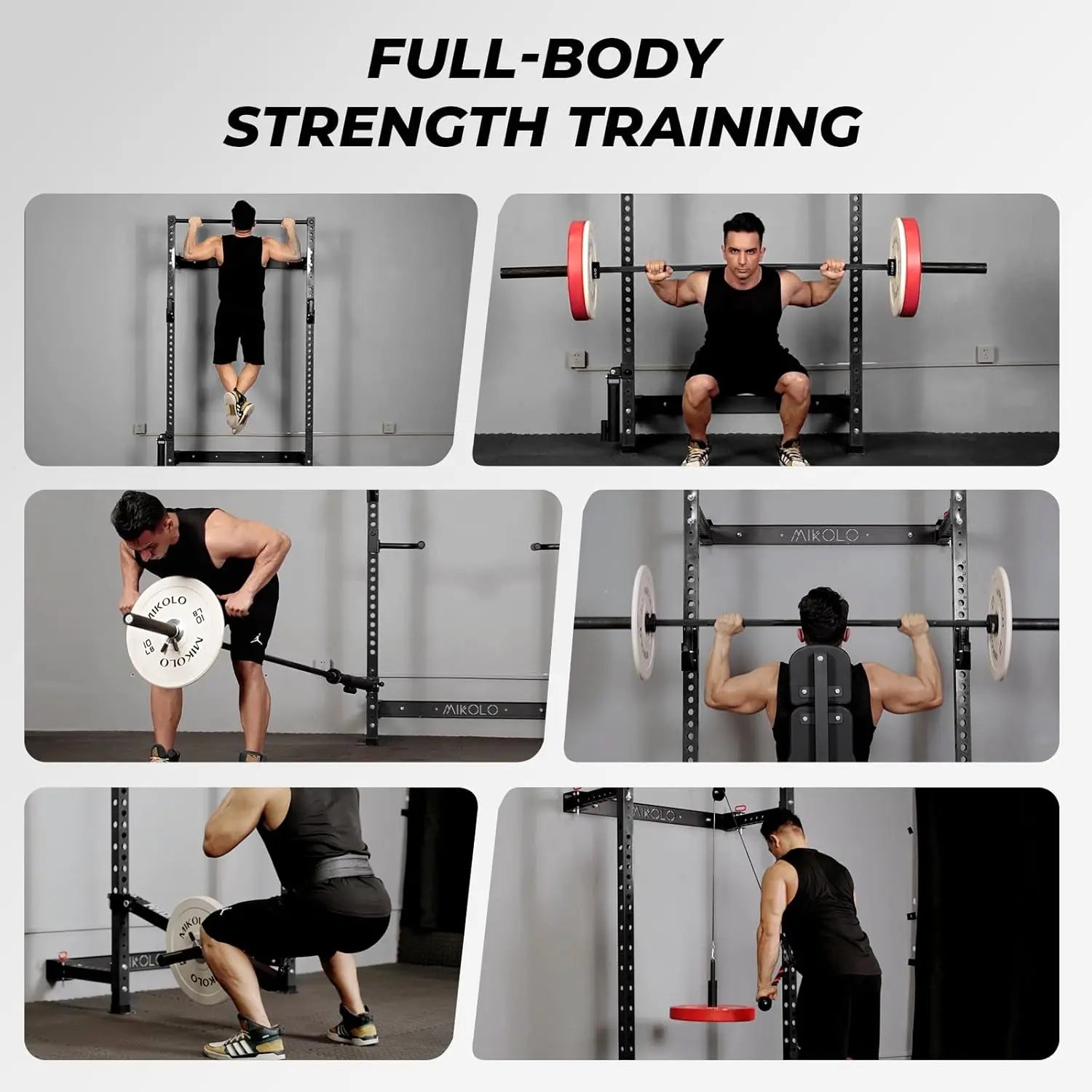 Folding Wall Mounted Squat Rack – 1,000 lb Capacity Power Rack with Pull-Up Bar & J-Hooks