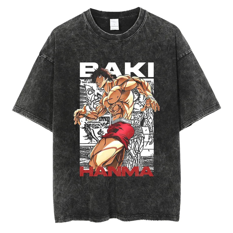 Anime Print Oversized Gym T-Shirt – Unisex Cotton Workout Tee