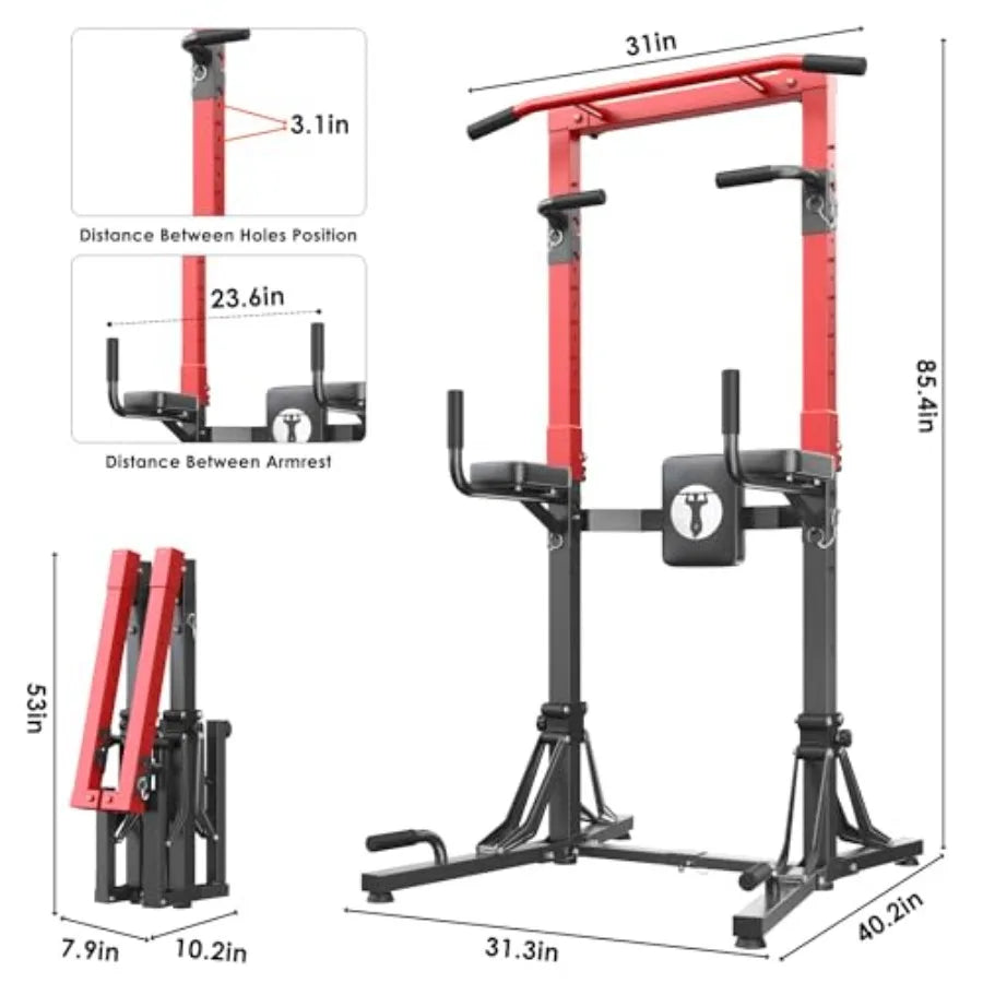 Foldable Power Tower Pull-Up & Dip Station – Multi-Function Adjustable Height Home Gym