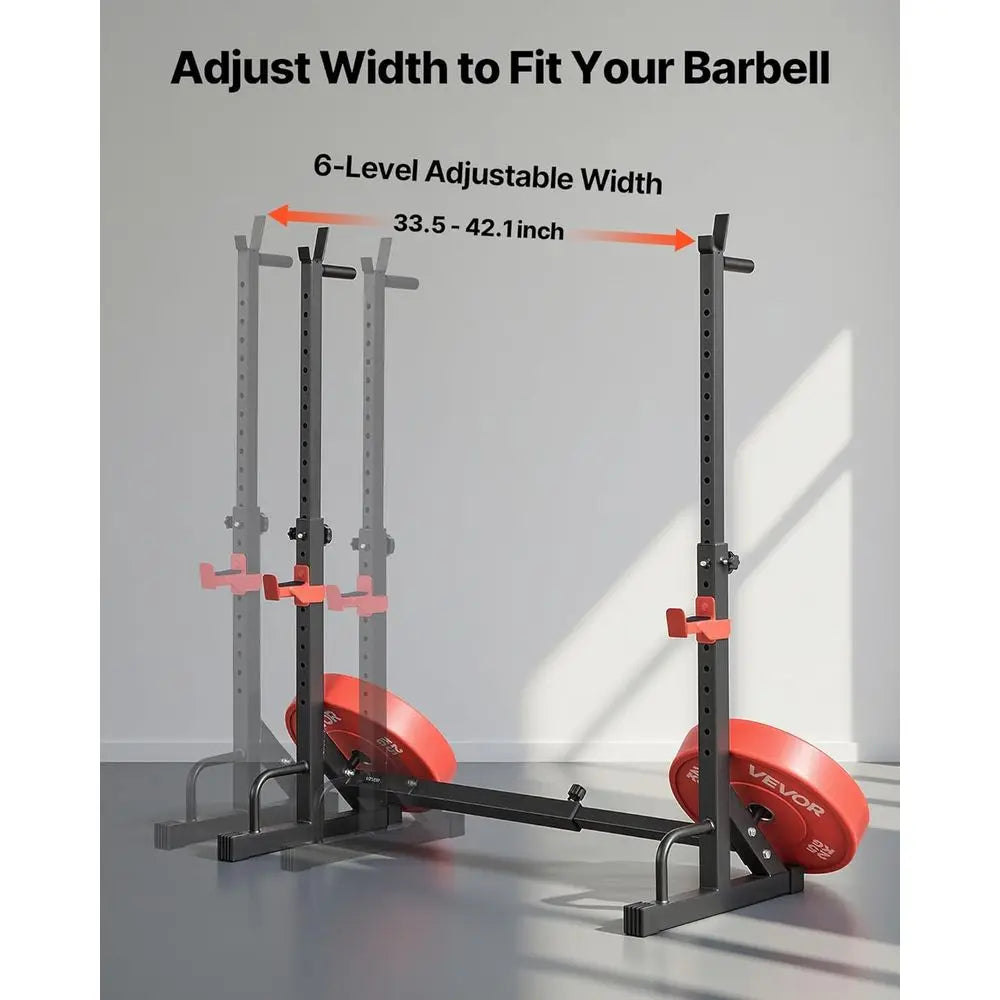 Adjustable Power Cage Squat Rack – 550 lb Capacity with Bar Storage & J-Hooks