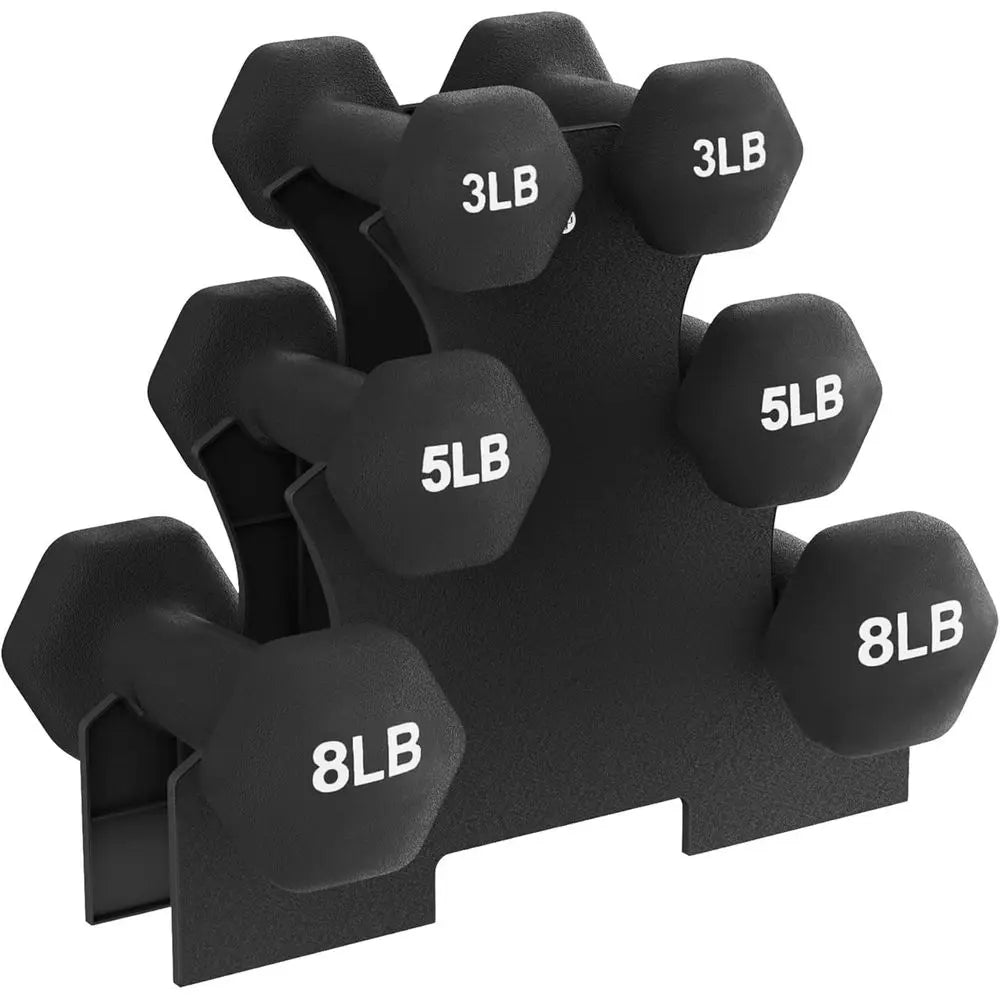 Neoprene Dumbbell Set with Stand (3, 5 & 8 lb Pairs)