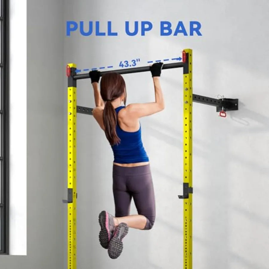 Wall Mounted Folding Squat Rack – 1,000 lb Steel Frame with Adjustable Pull-Up Bar