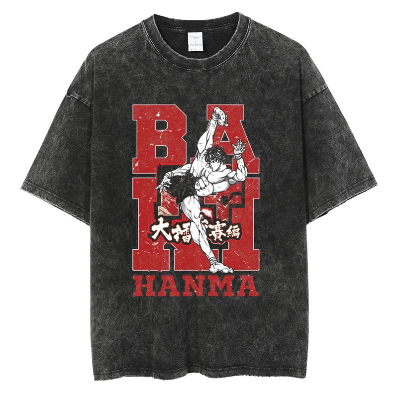 Anime Print Oversized Gym T-Shirt – Unisex Cotton Workout Tee