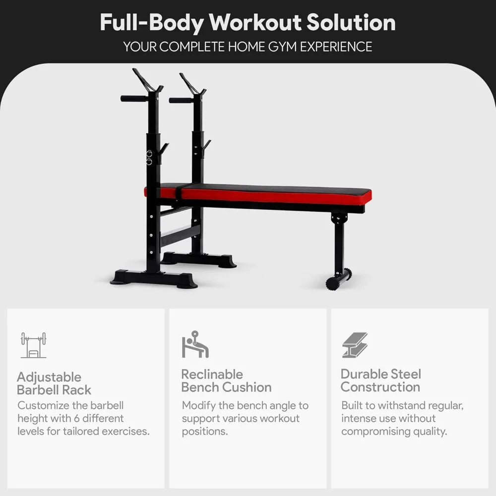 Weight Bench with Squat Rack – 400 lb Capacity, 6-Position Barbell Holder