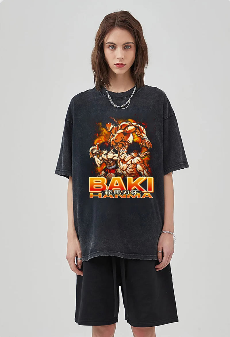 Anime Print Oversized Gym T-Shirt – Unisex Cotton Workout Tee