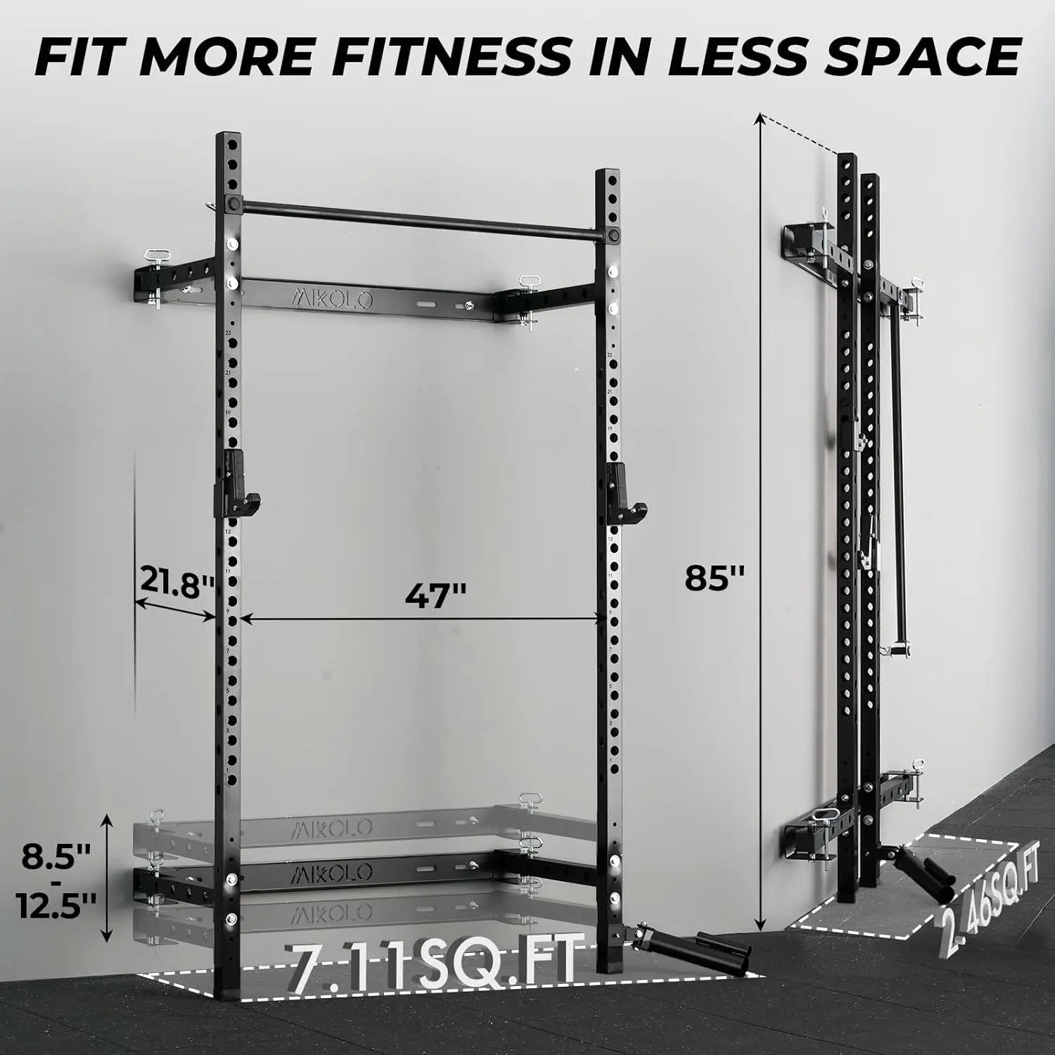 Folding Wall Mounted Squat Rack – 1,000 lb Capacity Power Rack with Pull-Up Bar & J-Hooks