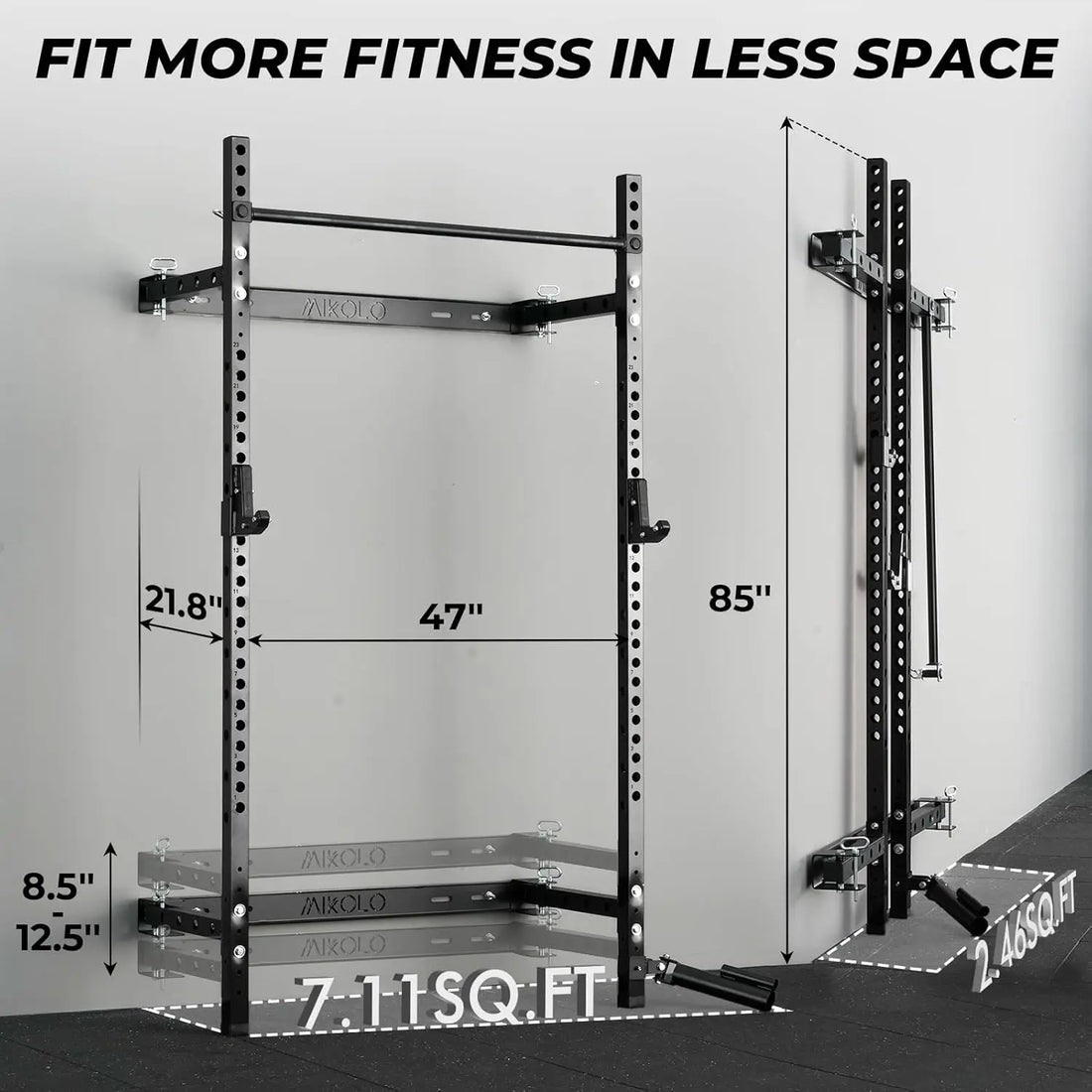 Folding Wall Mounted Squat Rack – 1,000 lb Capacity Power Rack with Pull-Up Bar & J-Hooks