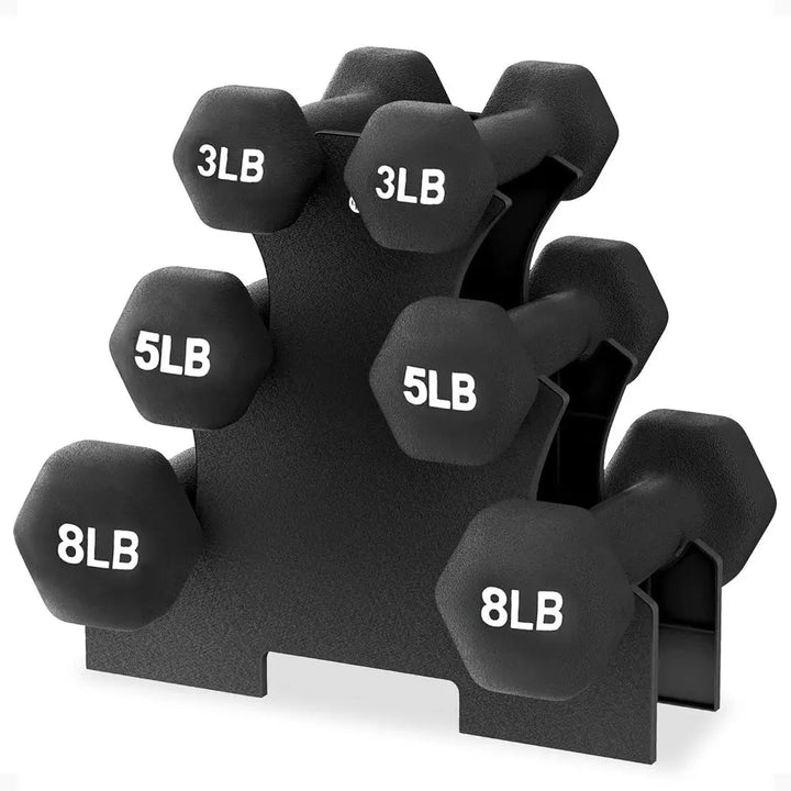 Neoprene Dumbbell Set with Stand (3, 5 & 8 lb Pairs)