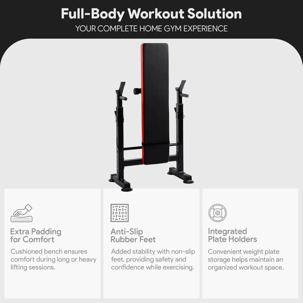 Weight Bench with Squat Rack – 400 lb Capacity, 6-Position Barbell Holder