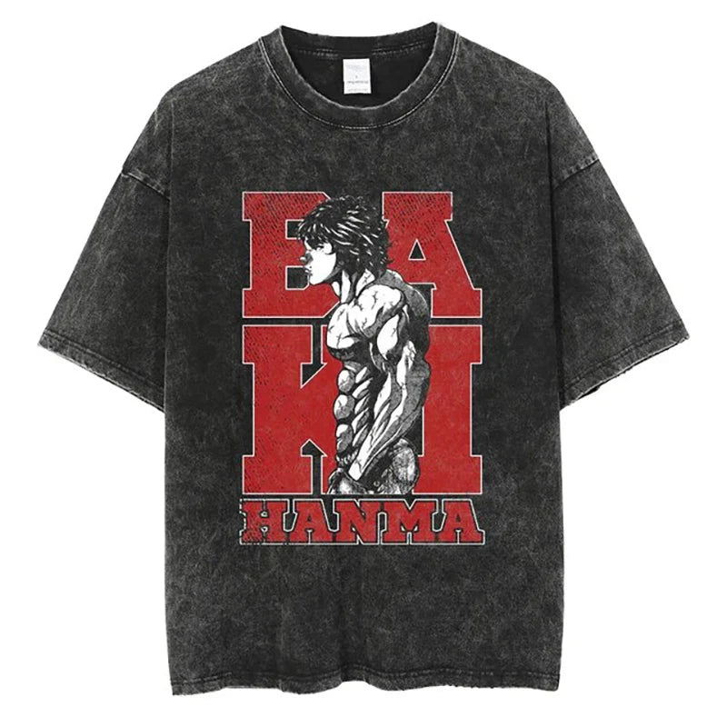 Anime Print Oversized Gym T-Shirt – Unisex Cotton Workout Tee