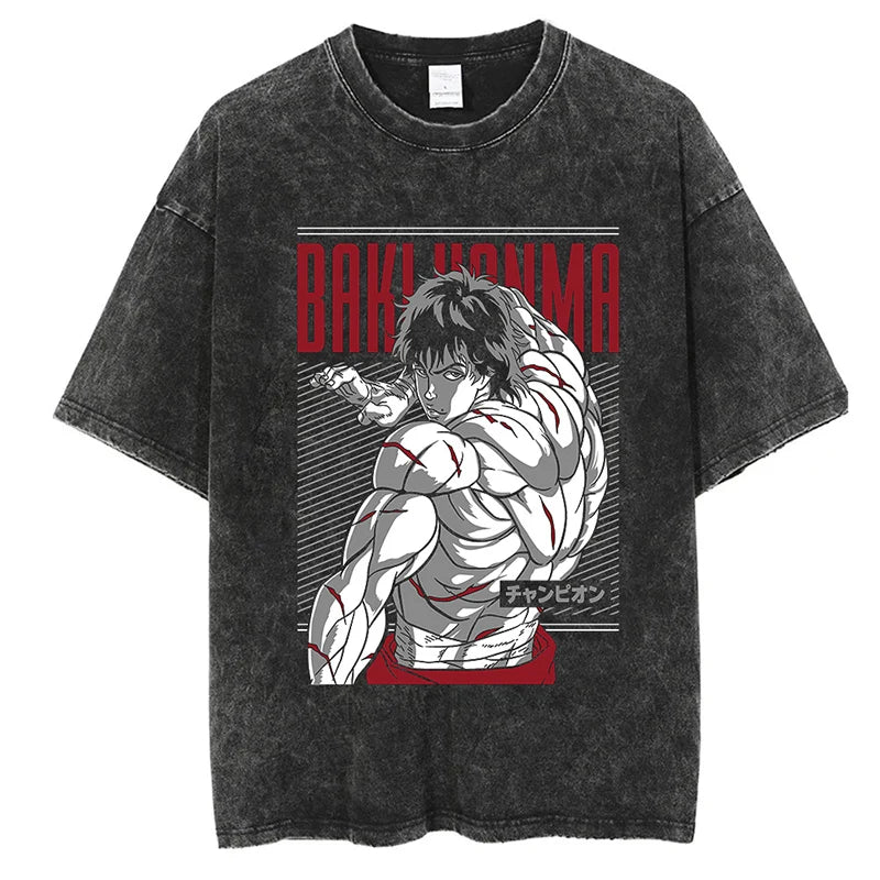 Anime Print Oversized Gym T-Shirt – Unisex Cotton Workout Tee