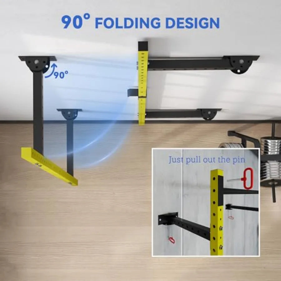 Wall Mounted Folding Squat Rack – 1,000 lb Steel Frame with Adjustable Pull-Up Bar