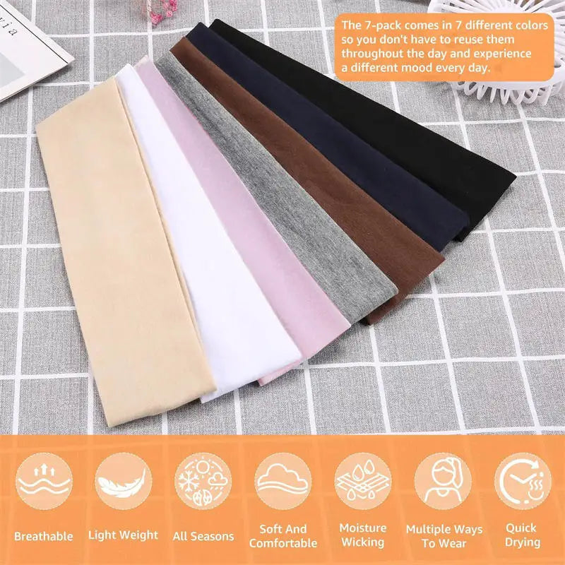 7-Pack Elastic Sports Headbands – Stretchy Sweatbands for Fitness, Yoga, Running & Cycling