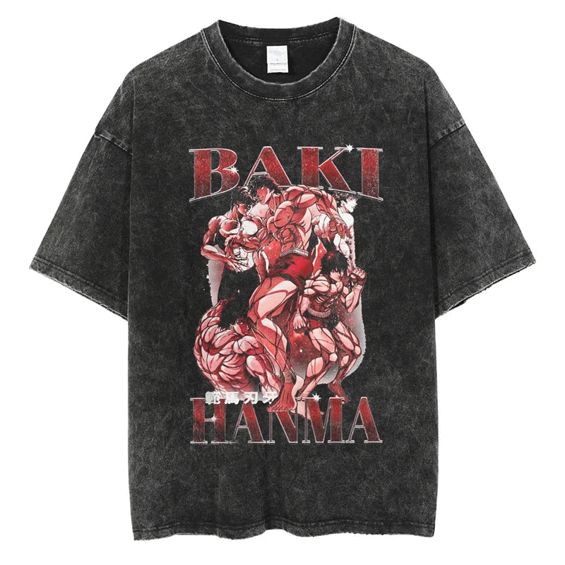 Anime Print Oversized Gym T-Shirt – Unisex Cotton Workout Tee