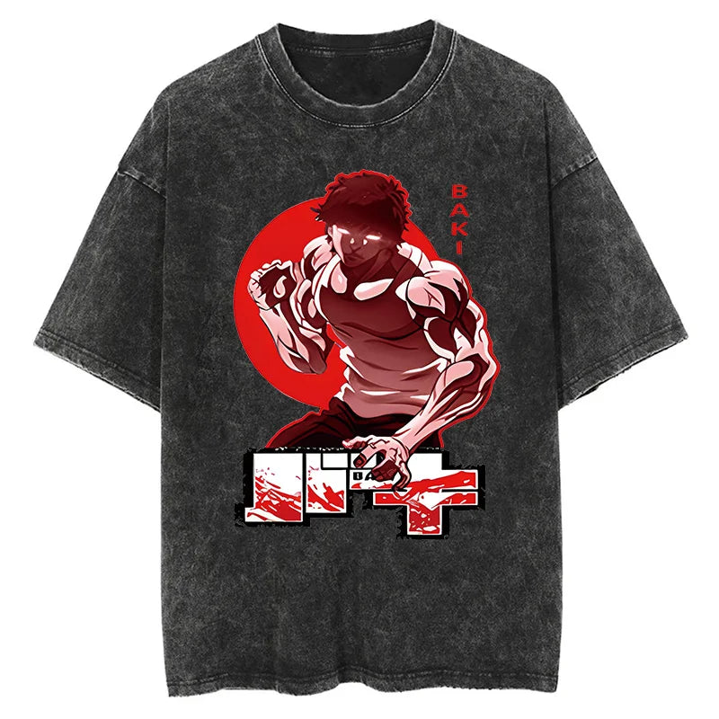 Anime Print Oversized Gym T-Shirt – Unisex Cotton Workout Tee