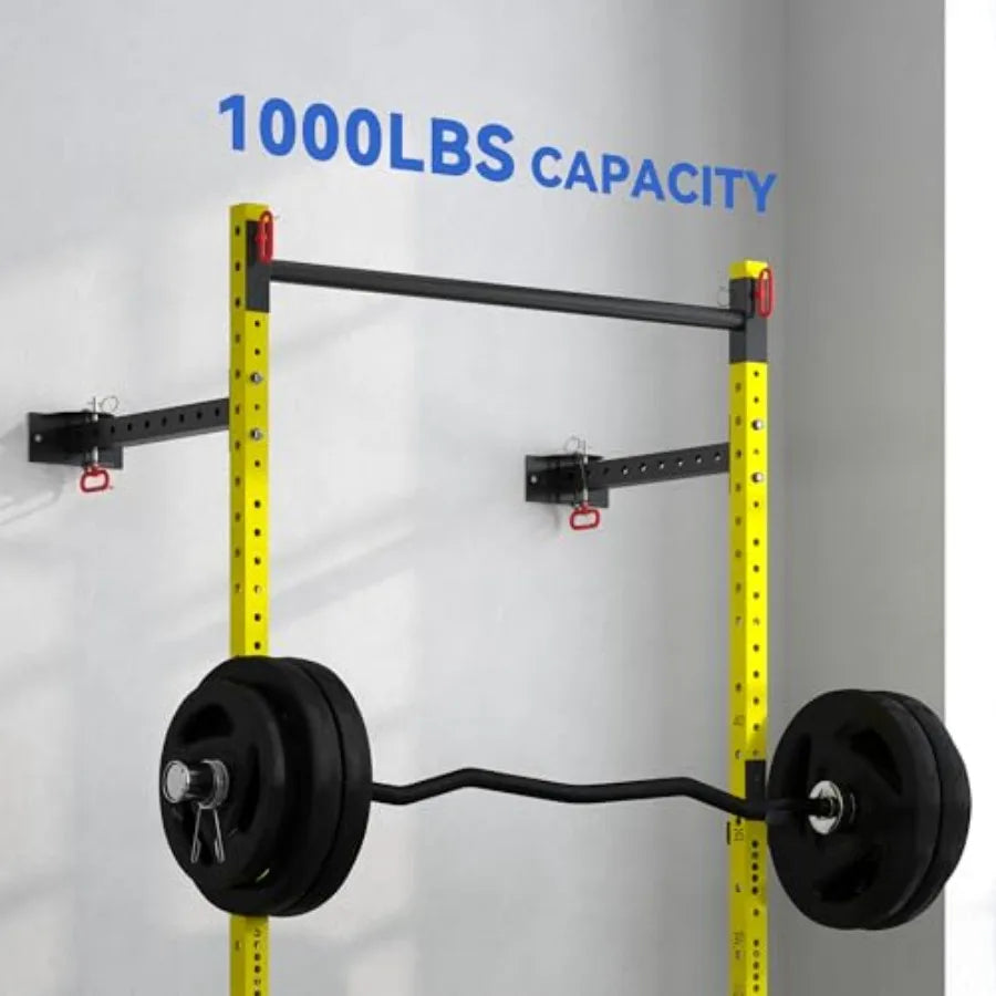Wall Mounted Folding Squat Rack – 1,000 lb Steel Frame with Adjustable Pull-Up Bar