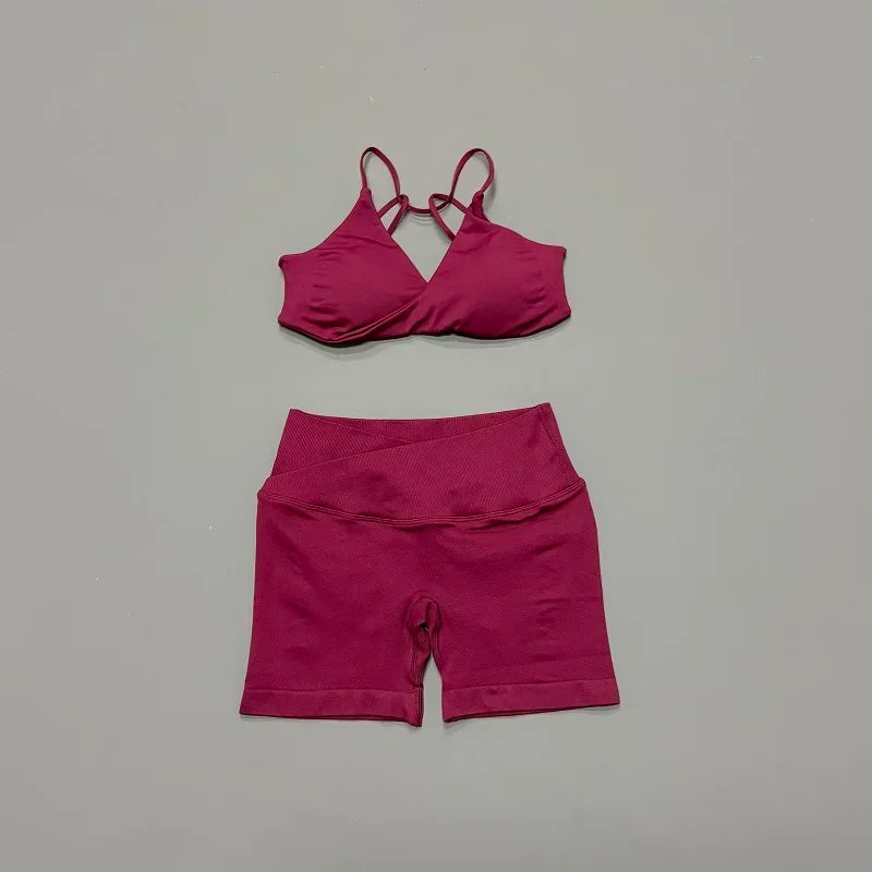 Halter Bra & Cross Waist Shorts Set – Butt Lifting Gym Set