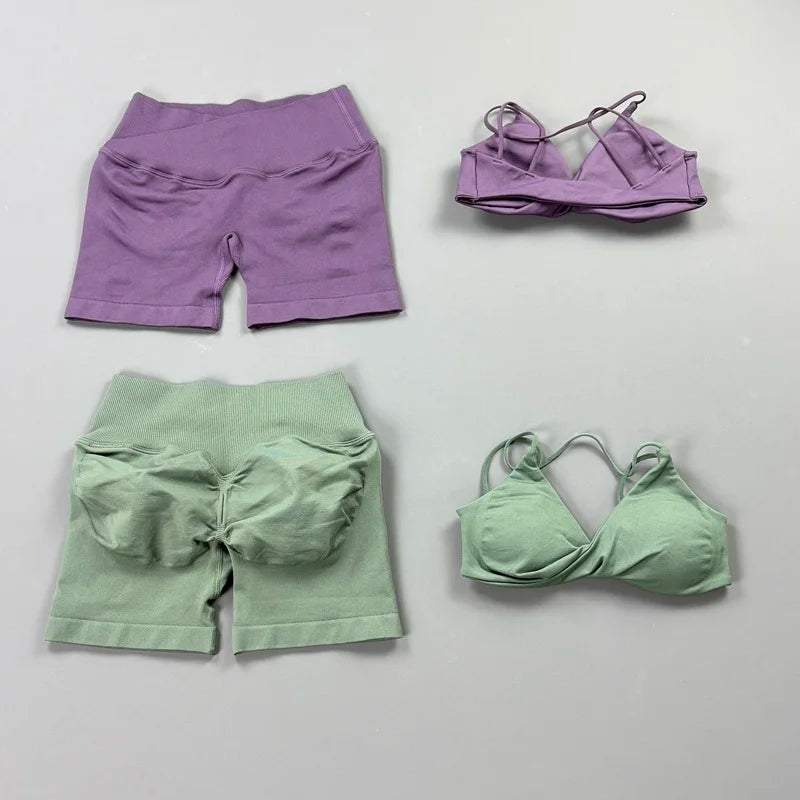 Halter Bra & Cross Waist Shorts Set – Butt Lifting Gym Set